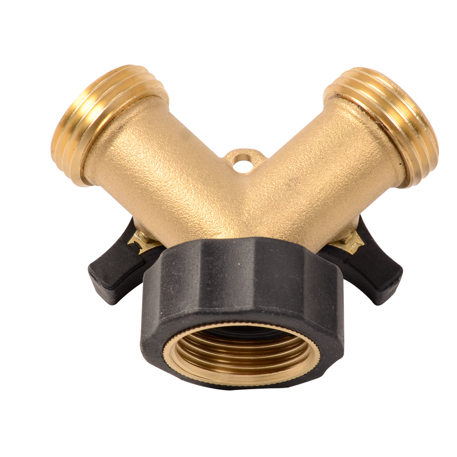 Heavy Duty Brass 2 way Y Splitter Garden Hose Hexagonal Connector with Comfortable Grip Shut Off Valves, Adapter for Water Tap