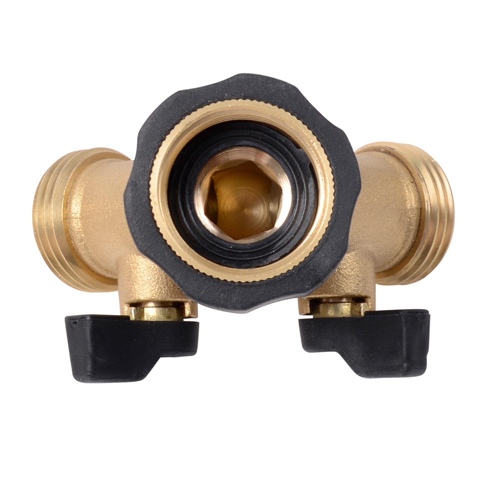 Heavy Duty Brass 2 way Y Splitter Garden Hose Hexagonal Connector with Comfortable Grip Shut Off Valves, Adapter for Water Tap