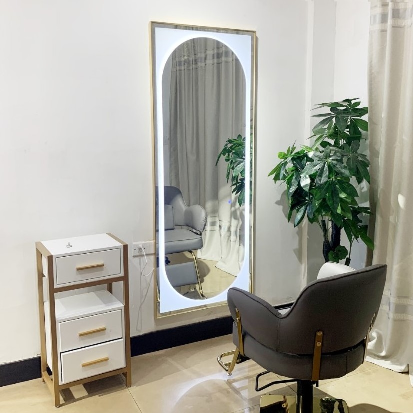 Modern Gold Salon Equipment full length wall large hair salon station led mirror