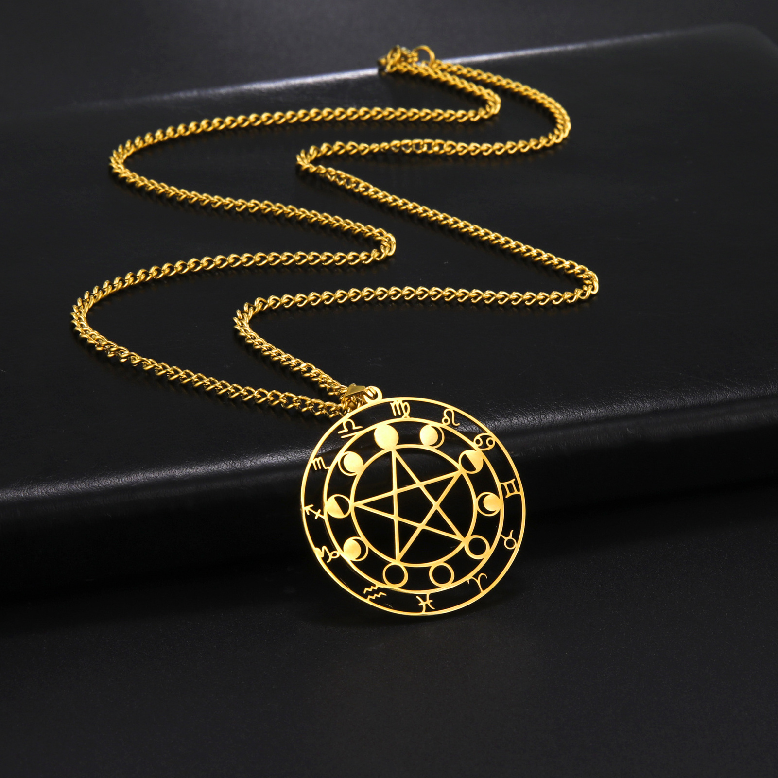 Myshape Moon Phase Pentagram 12 Constellations Pendant Wiccan Pagan Magic Amulet Stainless Steel Charms for Jewelry Making