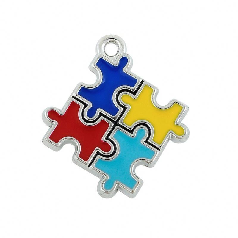 Zinc Alloy Metal Enamel Heart and Cross Shaped Puzzle Piece Autism Awareness Pendants Charms diy Jewelry