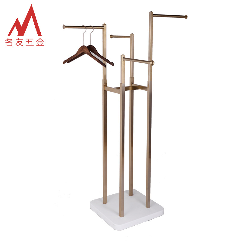 Multifunctional height adjustable 4 ways clothes display stand with round cross bar