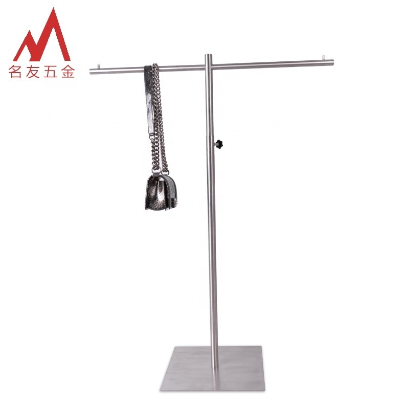 2020 clothing store floor standing customized stainless steel T-shape scarf bag display racks