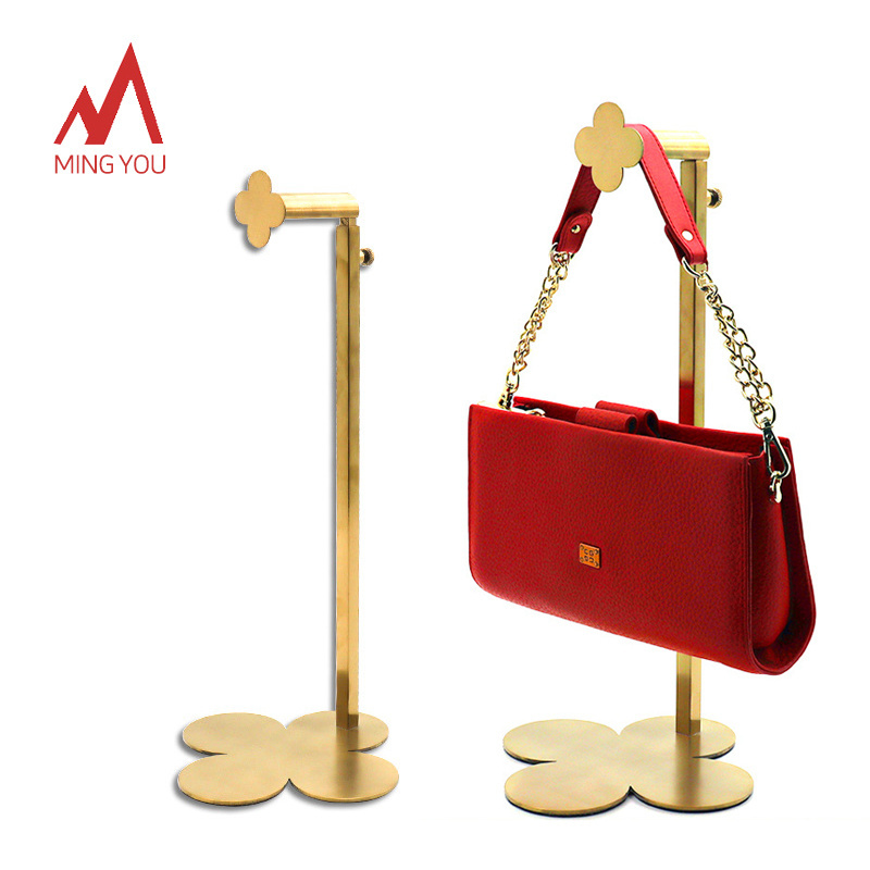 High-grade stainless steel gold metal bag holder handbag display stand for stores shop