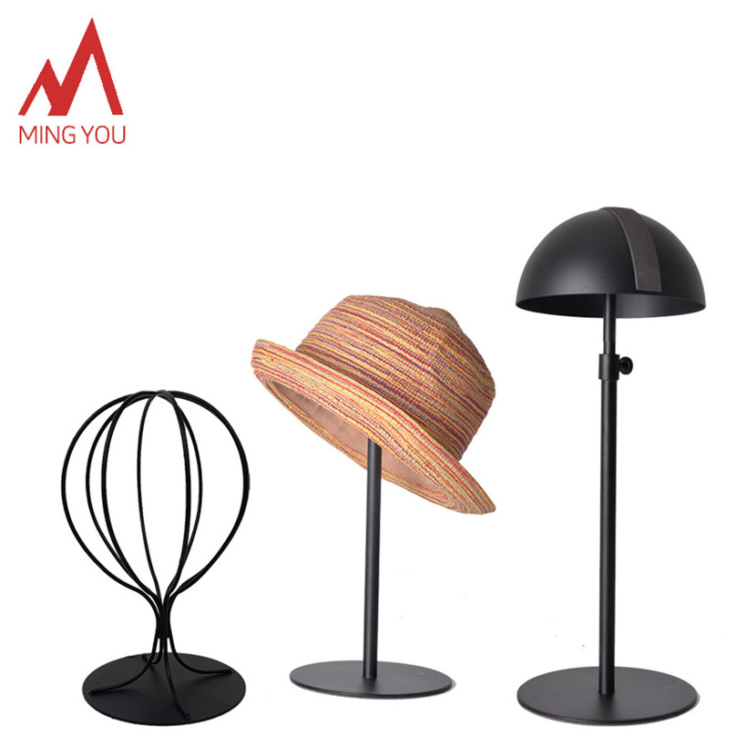 Tabletop Hat Stand Vintage Style Dome Shaped Black Metal & Rustic Brown Wood Stem Hat Rack/Wig Holder Display