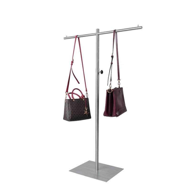 2020 clothing store floor standing customized stainless steel T-shape scarf bag display racks