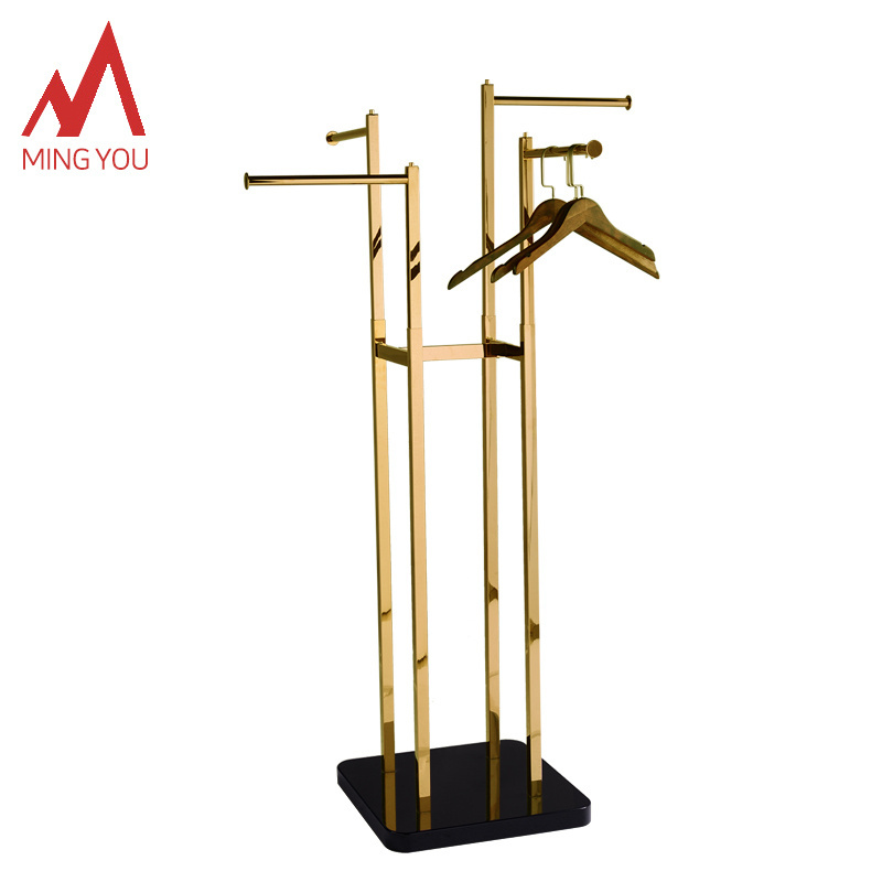 Customized Fashion Metal Shop Fitting Lady Apparel Retail Store Stand Gold Clothes Display Garment Boutique Clothing Rack