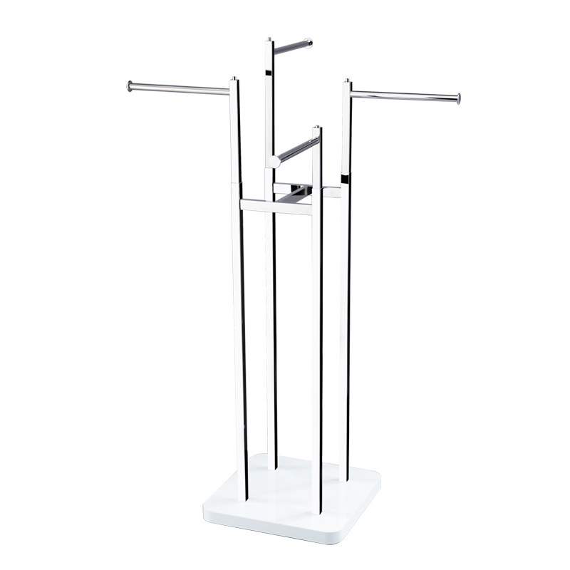 Multifunctional height adjustable 4 ways clothes display stand with round cross bar