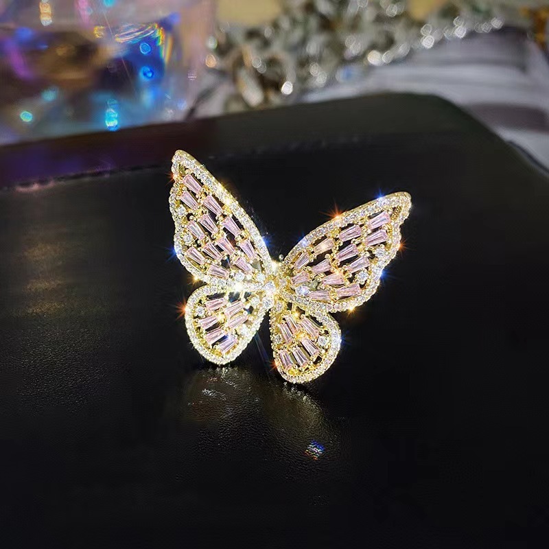 Hollow Butterfly Open Index Finger Zircon Women Rings,  Light Luxury Ins Hipster Custom Women Rings metal Trendy Pave Setting