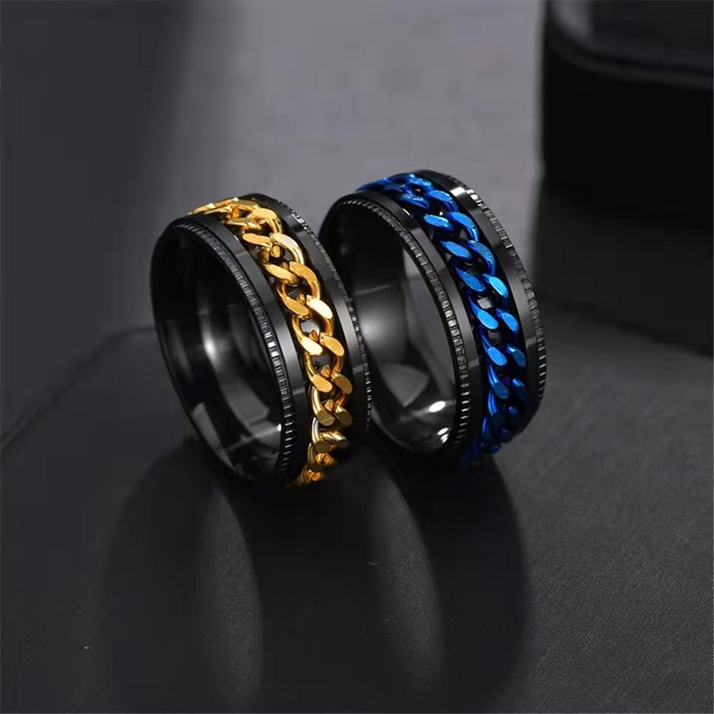 Fashion Men's Ring Punk Rock Accessories Stainless Steel Black Chain Spinner Rings For Party Boy