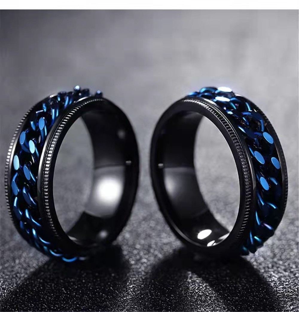 Fashion Men's Ring Punk Rock Accessories Stainless Steel Black Chain Spinner Rings For Party Boy