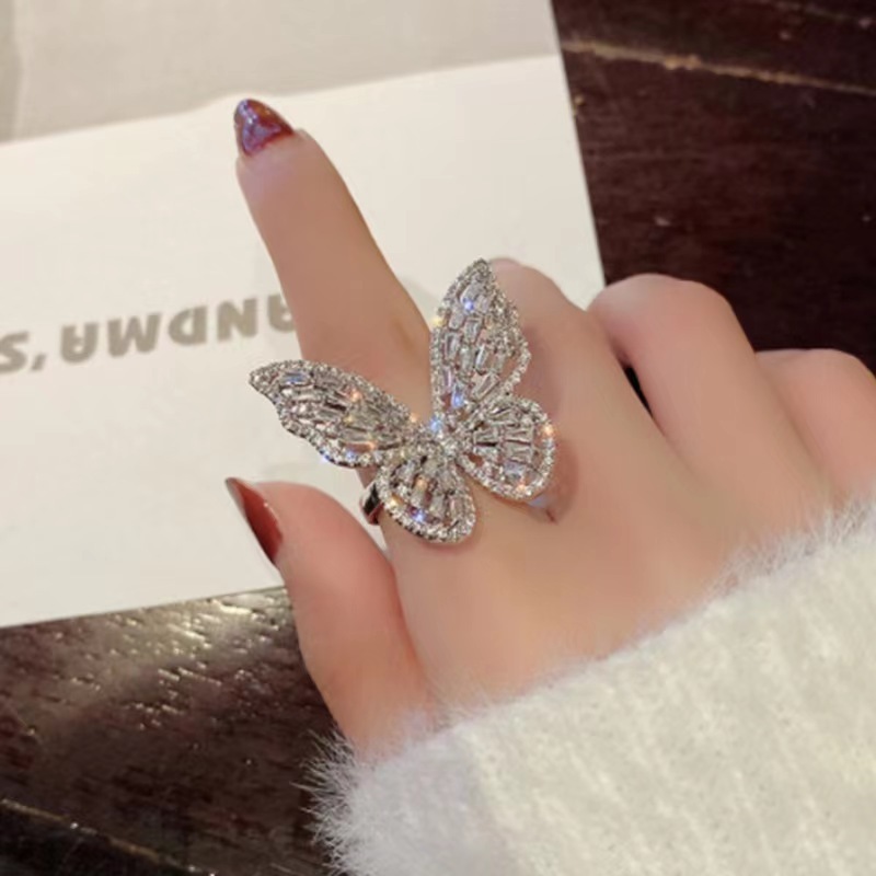 Hollow Butterfly Open Index Finger Zircon Women Rings,  Light Luxury Ins Hipster Custom Women Rings metal Trendy Pave Setting