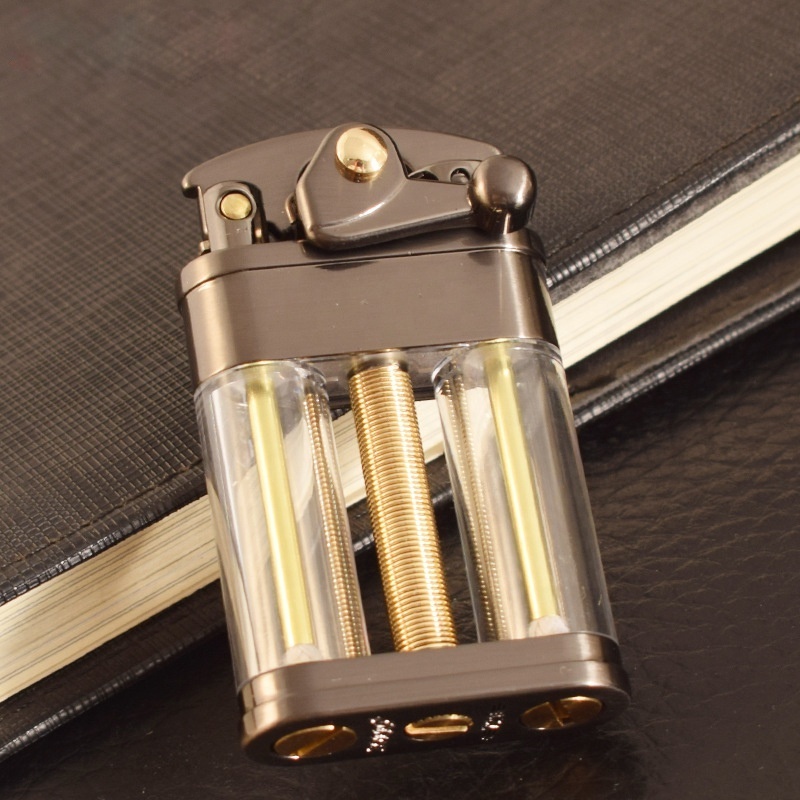 Kerosene Lighter Transparent Double Oil Bin Rocker Arm Rebound Visible Transparent Windproof Lighter