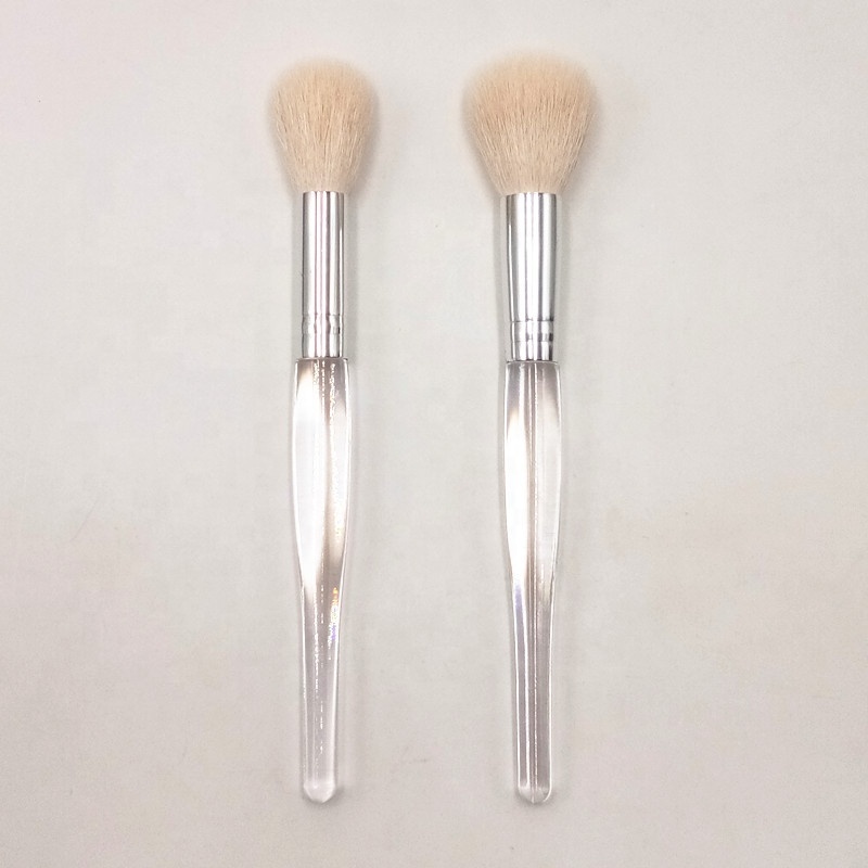 Transparent Clear Handle White Goat Hair Makeup Brush for Blush Powder Cleansing Foam Face Wash