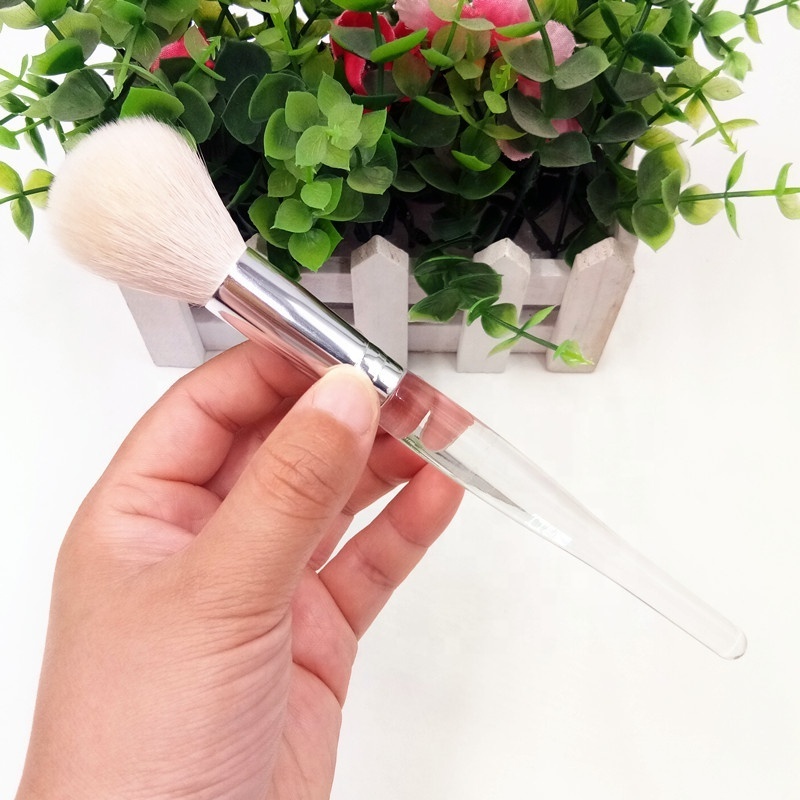 Transparent Clear Handle White Goat Hair Makeup Brush for Blush Powder Cleansing Foam Face Wash