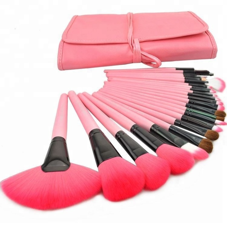 Professional Makeup Brush Kit 24 Piece Pink with Vegan Leather Case