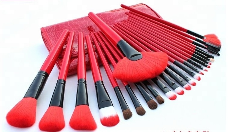 Professional Makeup Brush Kit 24 Piece Pink with Vegan Leather Case