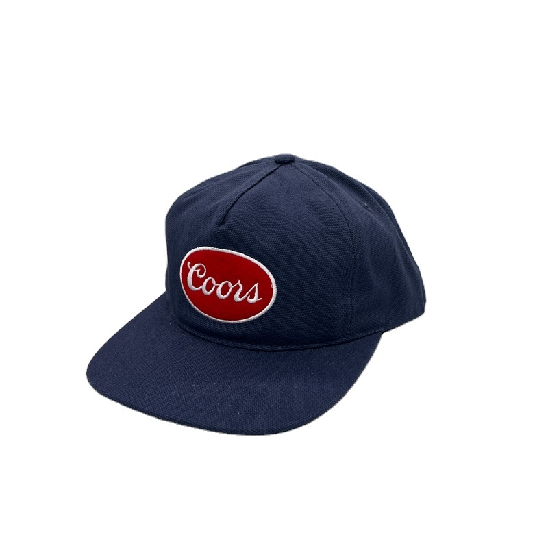 cotton canvas twill 5 panel unstructured snapback cap with custom chenille embroidery logo