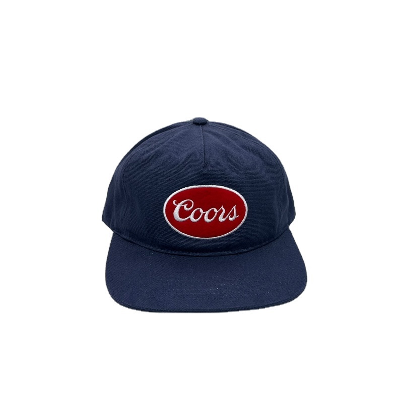 cotton canvas twill 5 panel unstructured snapback cap with custom chenille embroidery logo