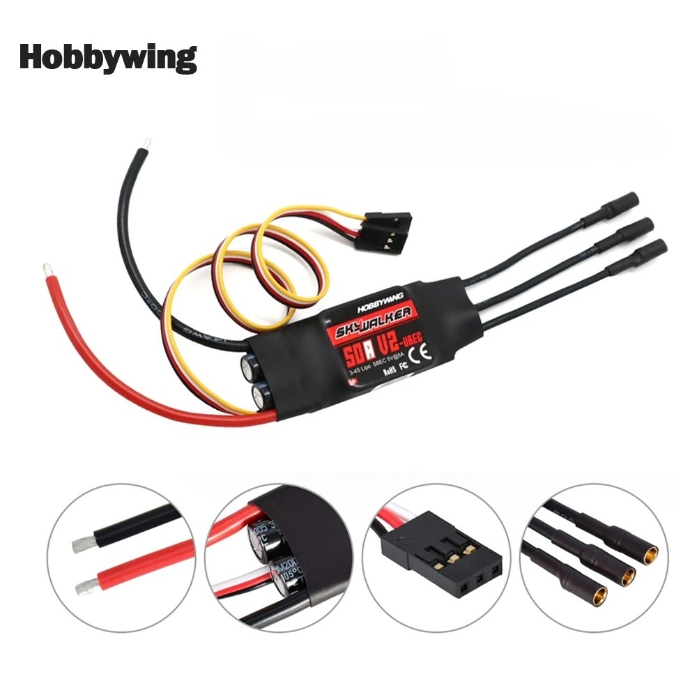 Hobbywing Skywalker 50A V2 3-4S Brushless ESC With 5V/5A BEC Support Reverse For RC Airplane