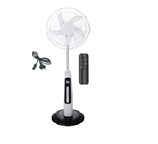 16 Inch Floor Stand Air Cooler 5 Baldes Fan Timer Remote Control Solar Panel Battery Rechargeable China Factory Wholesale Price