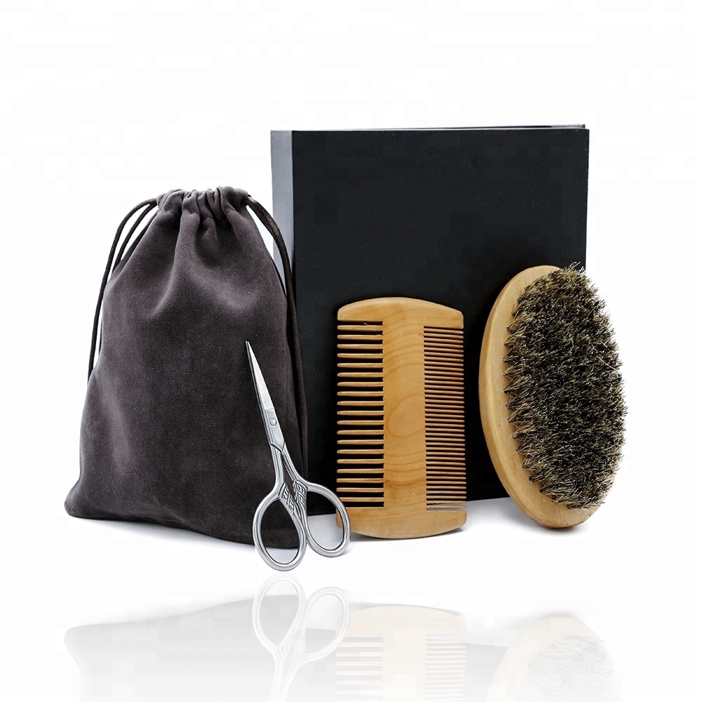 Stainless Steel Beard Grooming Scissors Mustache Brush And Comb Beard Gift Set For Black Men