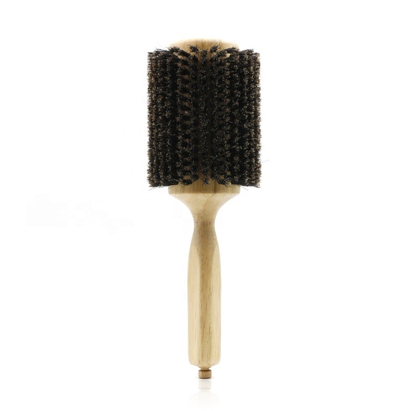 Natural Boar Bristle Wood Round Barrel Heat Resistance Hair Brush Detangling Salon Barber Pin Styling Comb