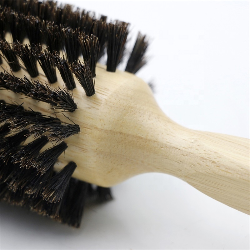 Natural Boar Bristle Wood Round Barrel Heat Resistance Hair Brush Detangling Salon Barber Pin Styling Comb