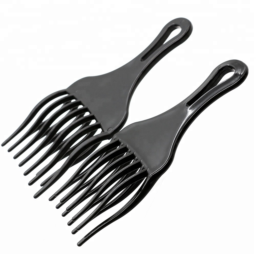 Black Plastic Insert Wave Hair Extension Hairdressing Afro Pick Fork Comb For Kinky Curly Hair Styling Tools