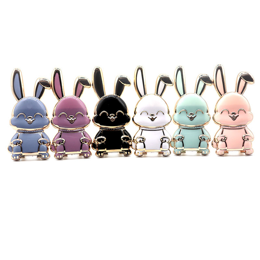 Universal Finger Ring Phone Holder Desktop Ultra-thin Cartoon Rabbit Phone Stand Foldable Buckle Adhesive Pull Rod Support Frame