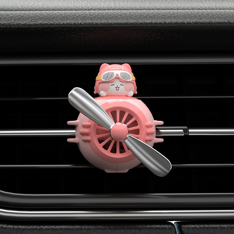 Car Aromatherapy Cute Cartoon Cat Pilot Propeller Rotating Blade Fan Air Conditioning Outlet Perfume Interior Accessories