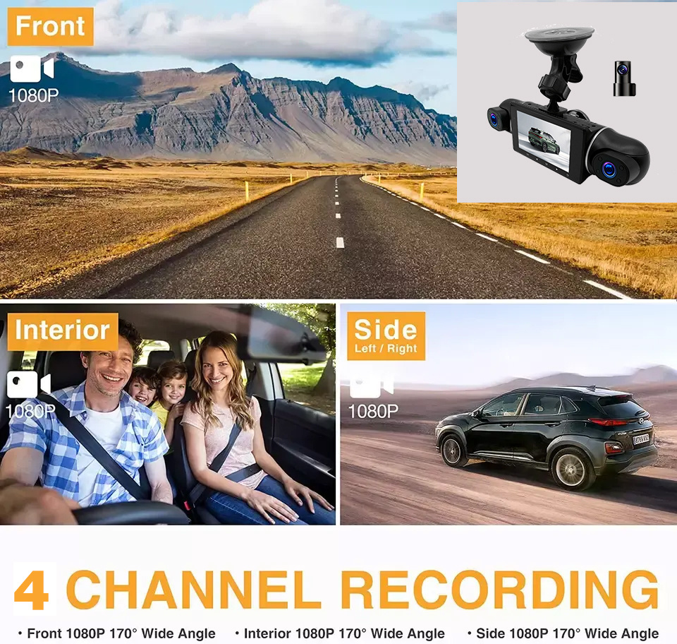 4 Dash Cam Full 1080p Car Dvr Wifi Night 4 Lens Dash Cam With Wifi App Control G Sensor