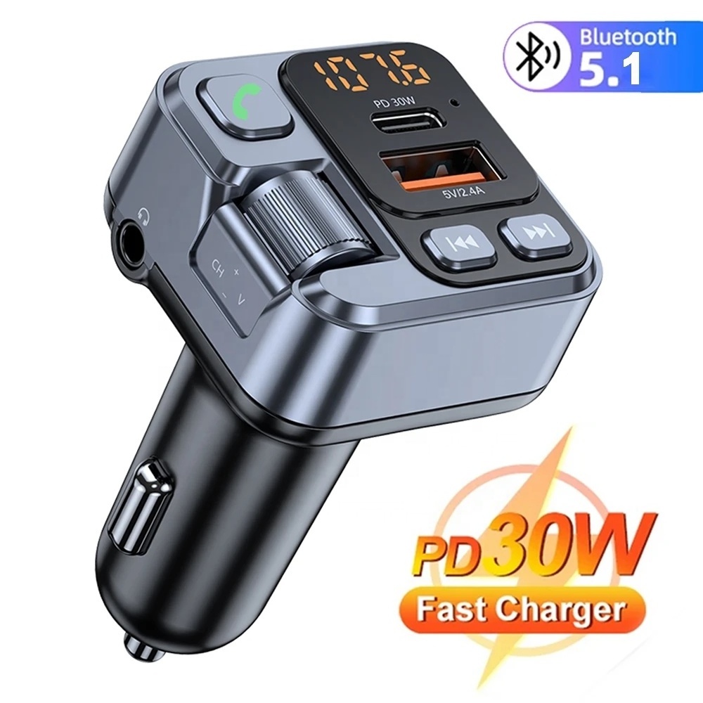 Handsfree Wireless Blue-tooth Car Adapter 5.1 Fm Transmitter Mp3 Audio Receiver Usb Pd 30w Fast Charger Car Modulator