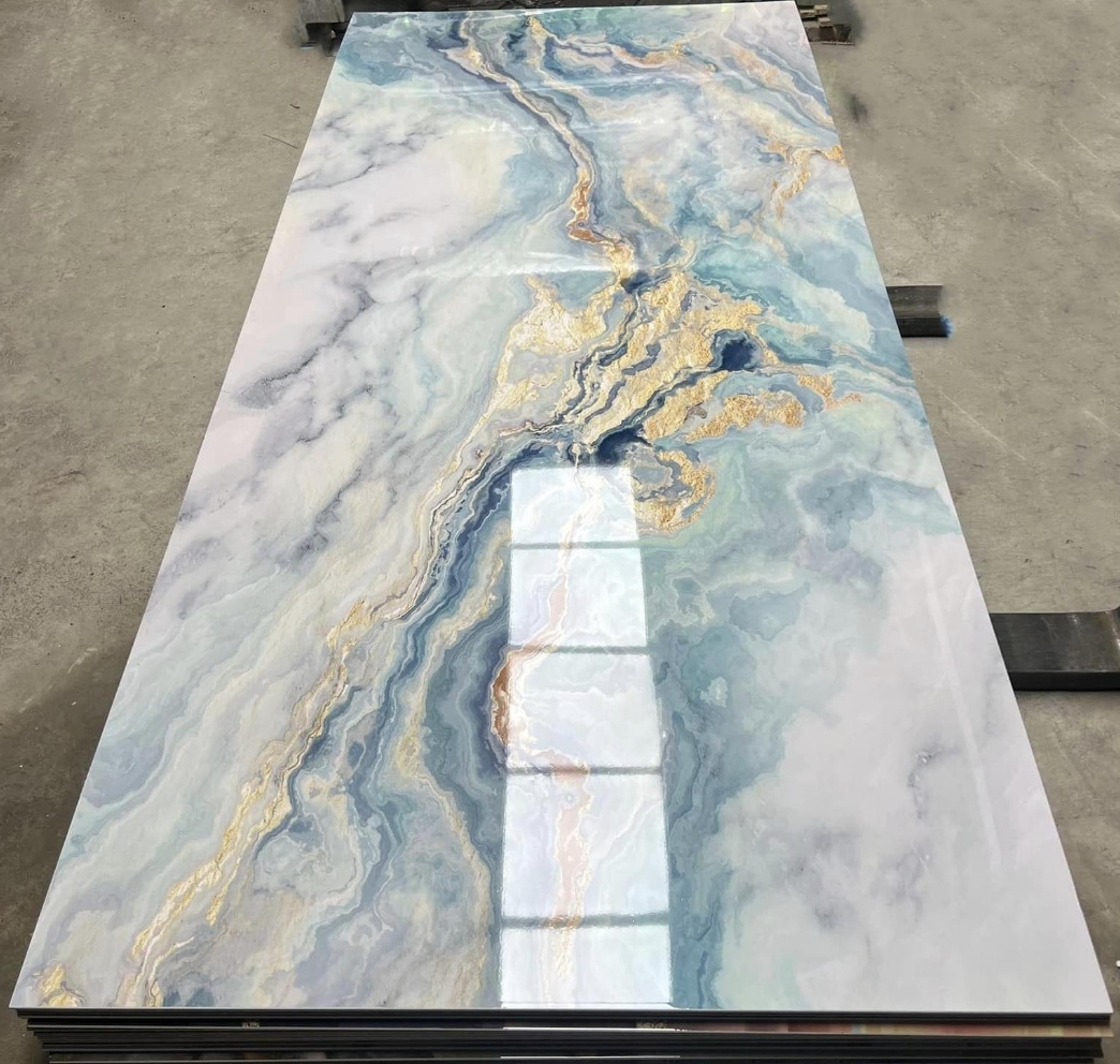 1.22x2.8m 3mm High Gloss UV Printed Marble Sheet Wall Panel 3D Mirror Boards with High Glossy Finish