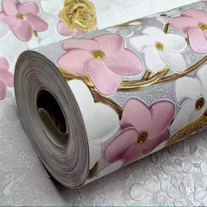 MyWow hot selling Waterproof Good Quality Natural Little Pink Flower Golden Leaves PVC Wallpaper For Home Decor