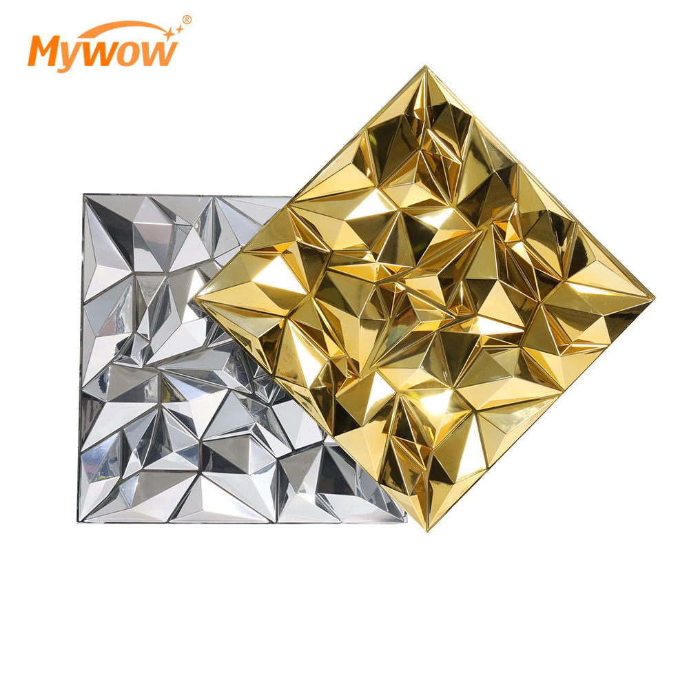 New Luxury Waterproof Electroplate Gold or Silver Mirror 3D PVC Wall Panel