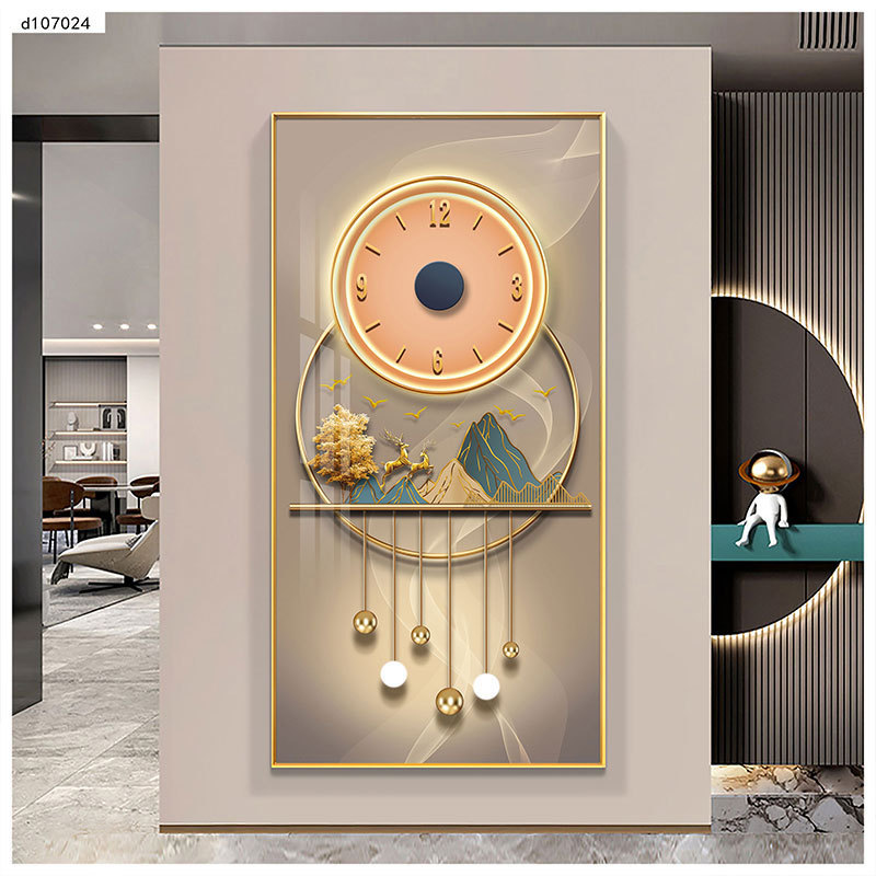 Entrance Painting  Living Room Crystal Wall Clock Art Painting Clock Luxury Customized Frame