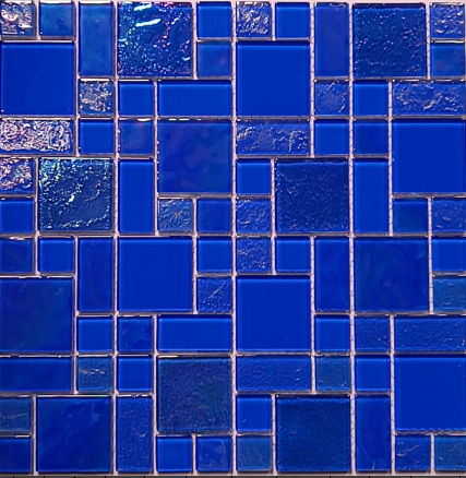 Modern Design Iridescent Mosaic Glass Blue Pool Tile Square Swimming Pool Tiles with Mixed Colors and Mirror Effect