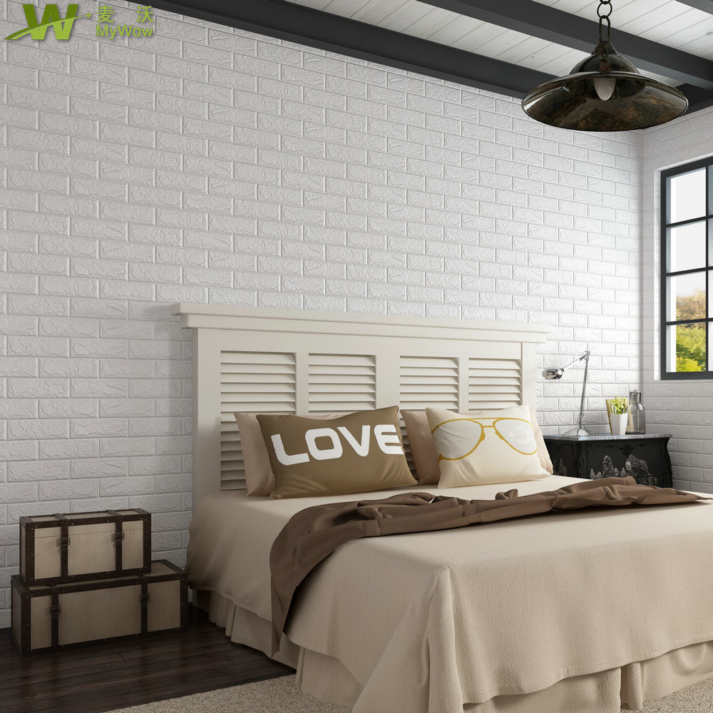 Guangzhou Stock 3D Foam Wall Sticker Panel Waterproof Wallpaper Sheet Self-adhesive PE Tile for Home Decoration