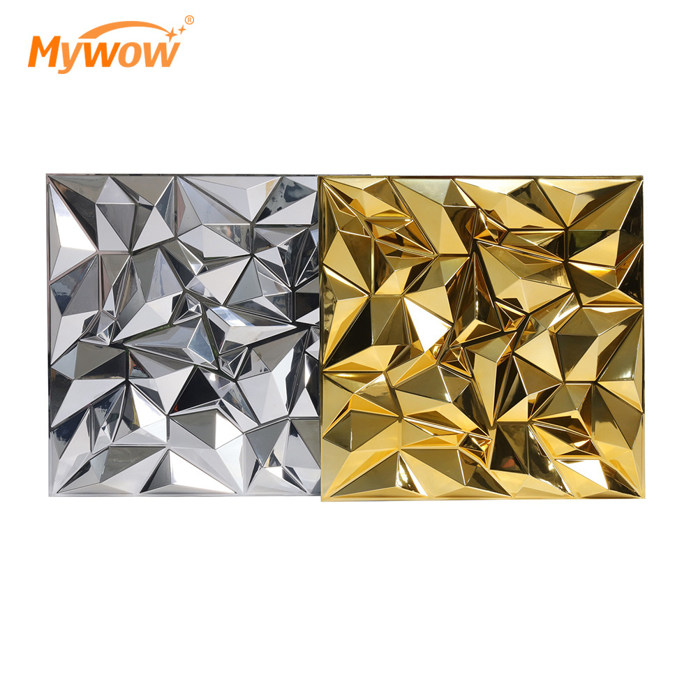 New Luxury Waterproof Electroplate Gold or Silver Mirror 3D PVC Wall Panel