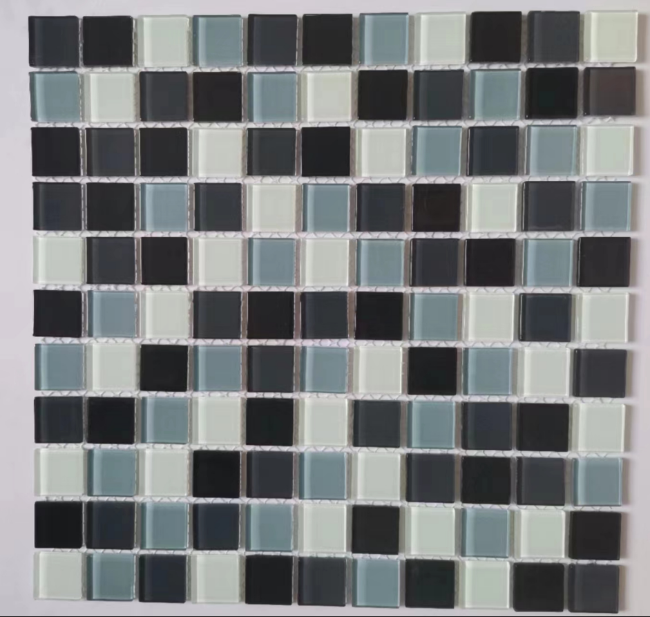 Modern Design Iridescent Mosaic Glass Blue Pool Tile Square Swimming Pool Tiles with Mixed Colors and Mirror Effect