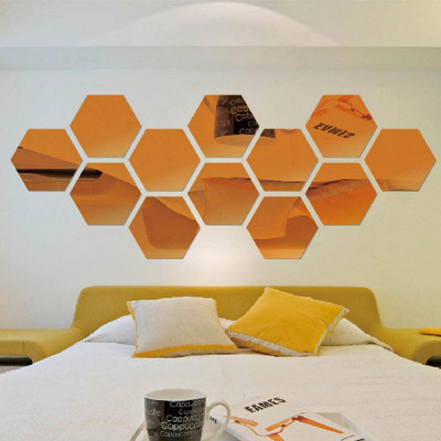 Hexagon Acrylic Wall Mirror Stickers Background Wall Living Room Entrance Wall Stickers 3D Home Decoration