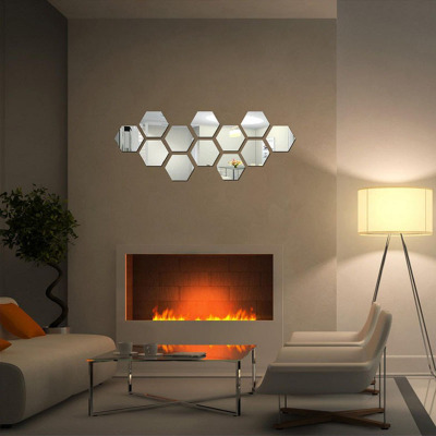 Hexagon Acrylic Wall Mirror Stickers Background Wall Living Room Entrance Wall Stickers 3D Home Decoration