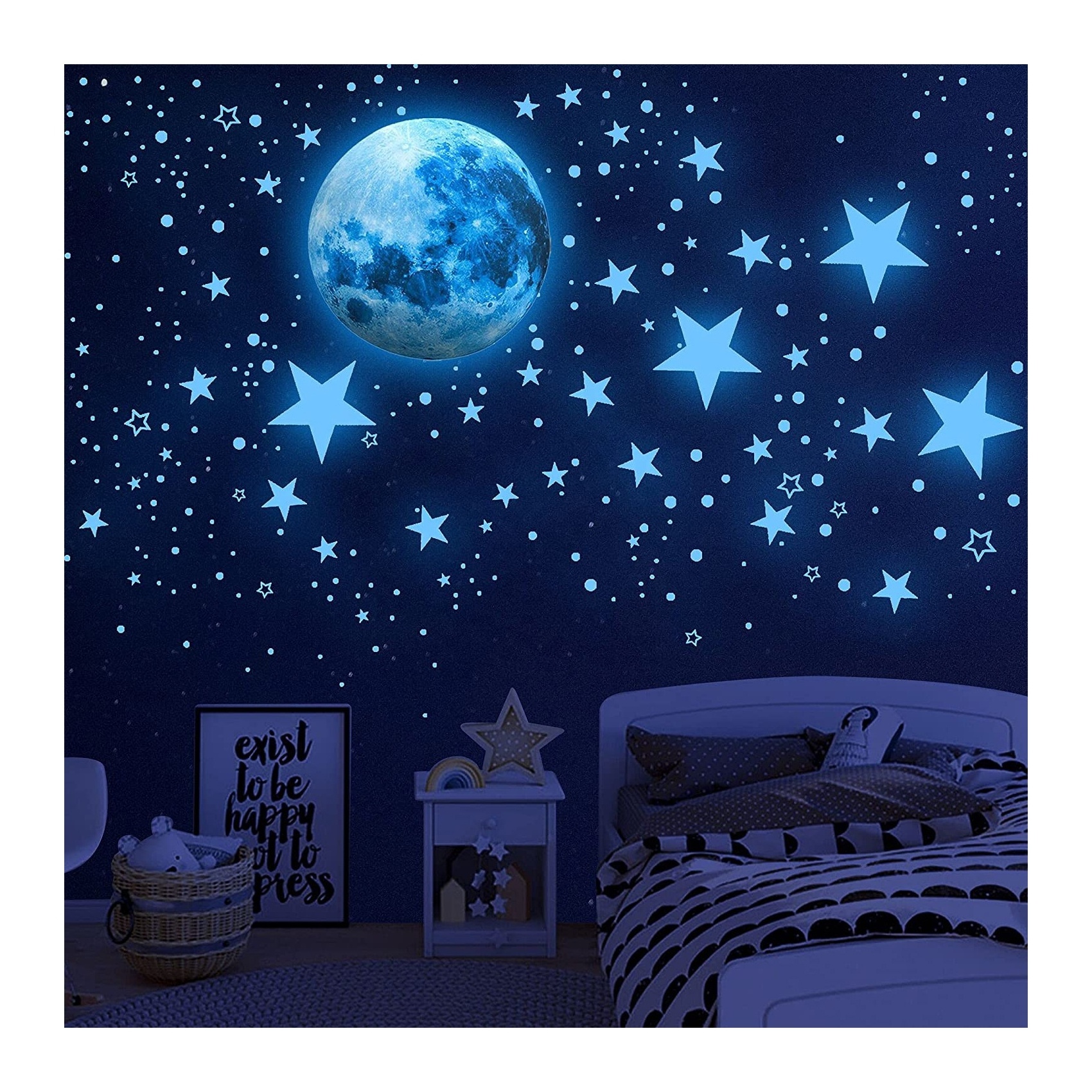 Glow in the Dark Stars Moon Wall Decals Glowing Stickers Custom Decoration Sticker for Kids Bedroom Living