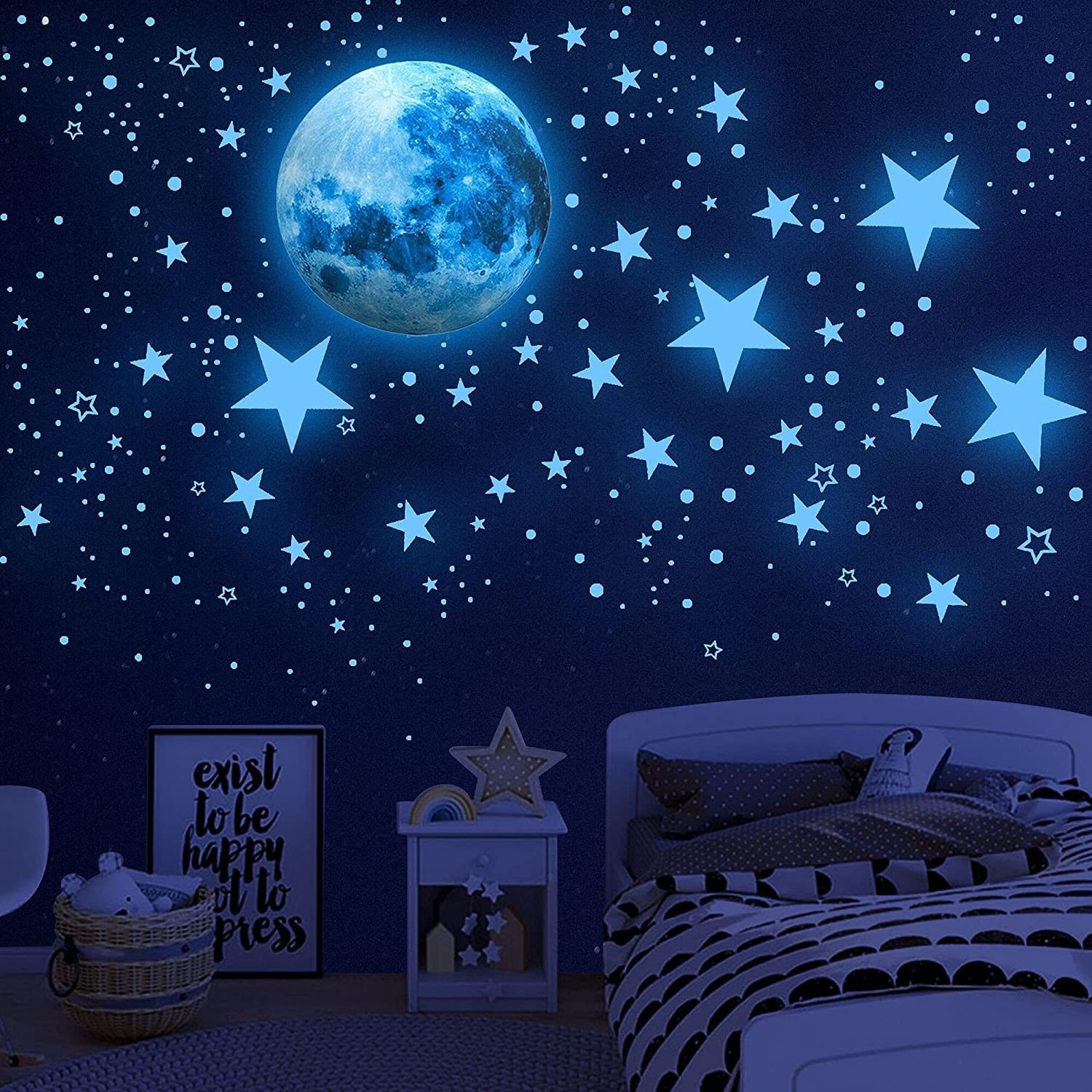 Glow in the Dark Stars Moon Wall Decals Glowing Stickers Custom Decoration Sticker for Kids Bedroom Living