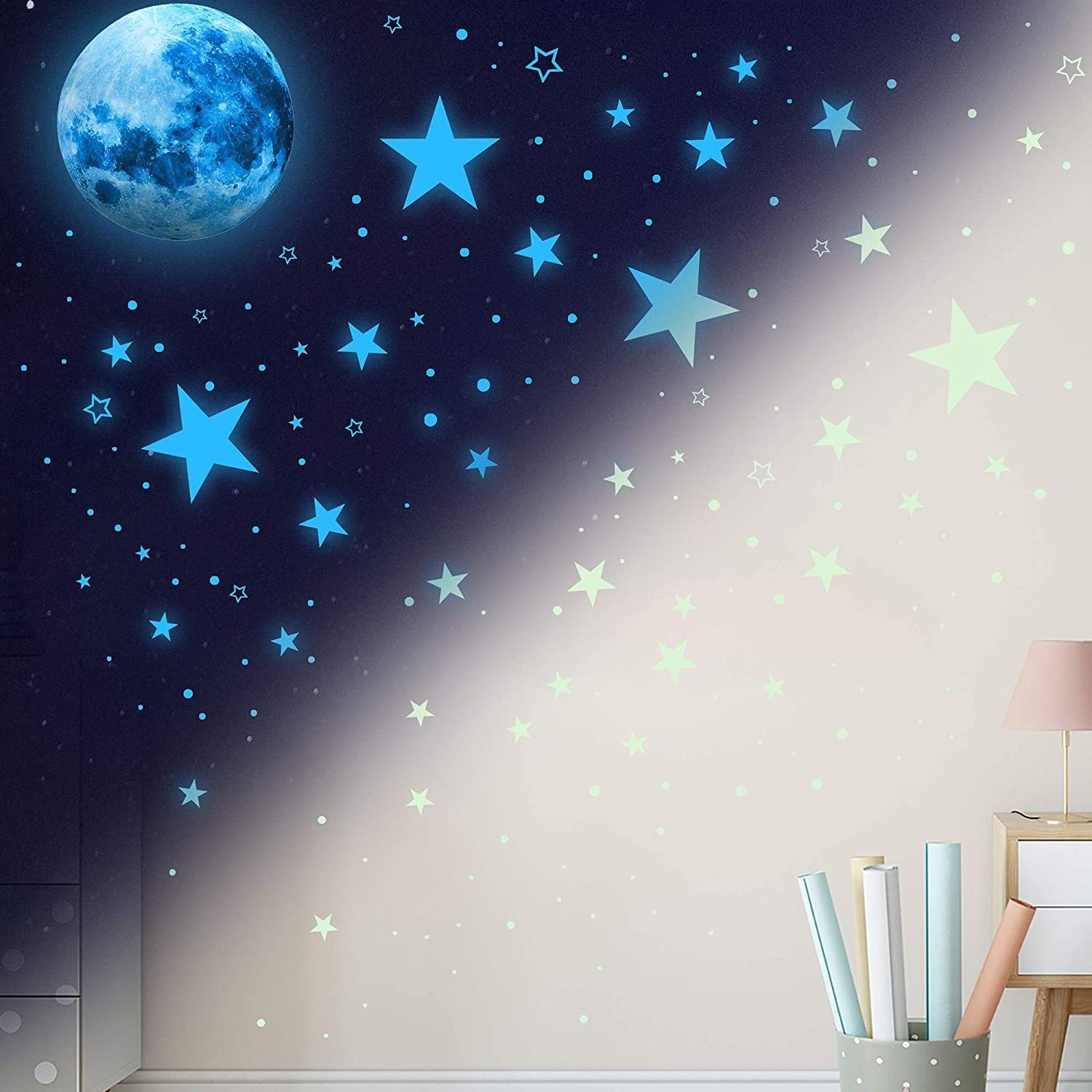 Glow in the Dark Stars Moon Wall Decals Glowing Stickers Custom Decoration Sticker for Kids Bedroom Living