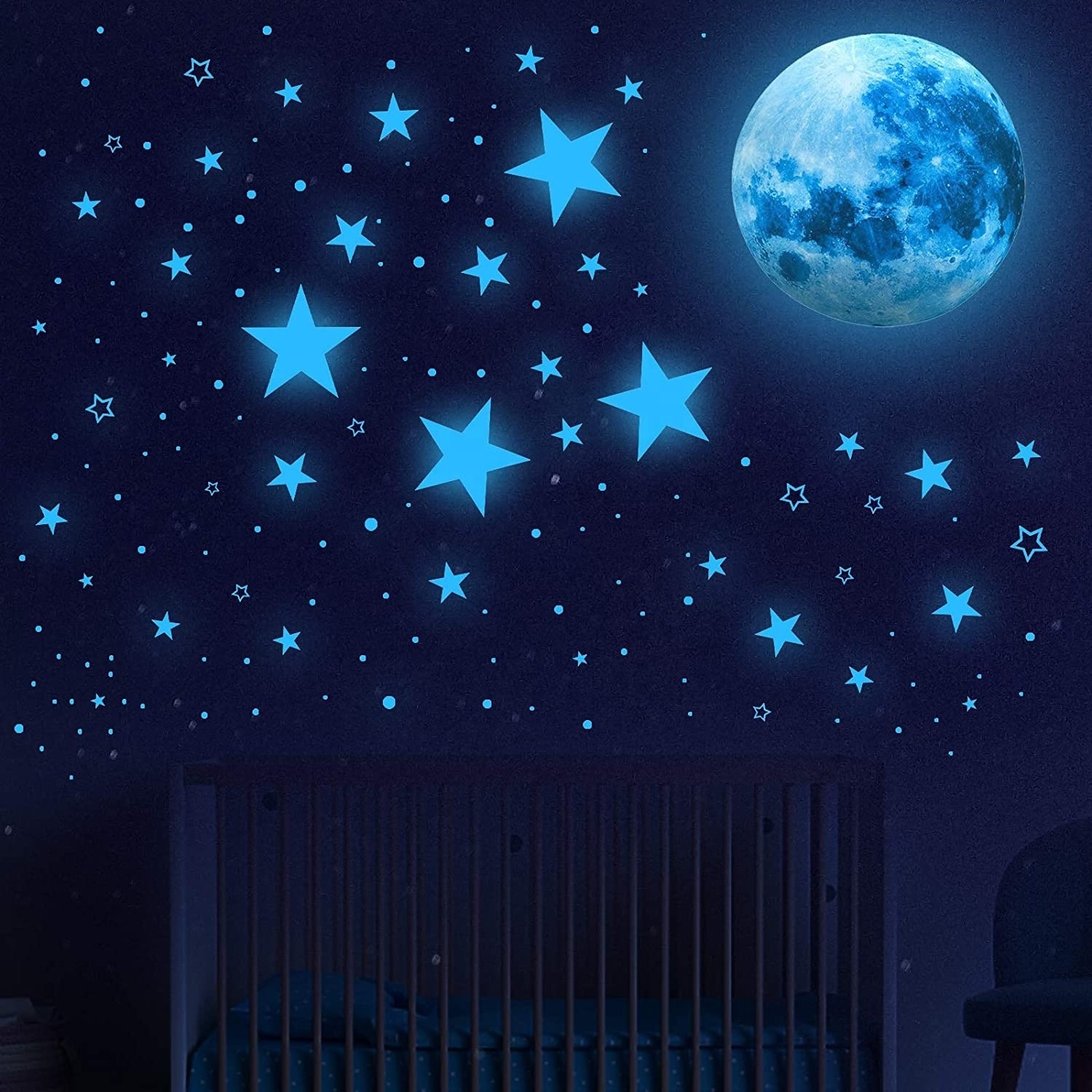 Glow in the Dark Stars Moon Wall Decals Glowing Stickers Custom Decoration Sticker for Kids Bedroom Living