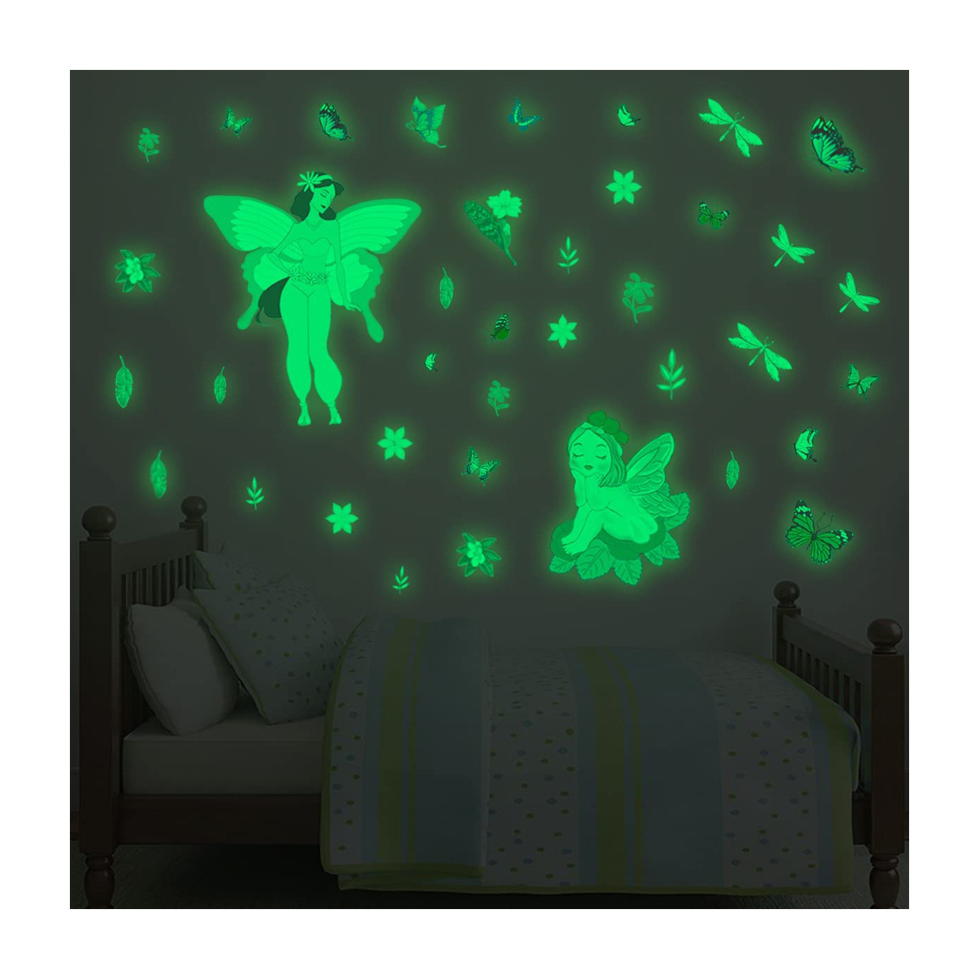 Myway Hot Sale Custom Flower Fairy Butterfly Decals Home Decorations Night Glow in The Dark Wall Sticker for kids