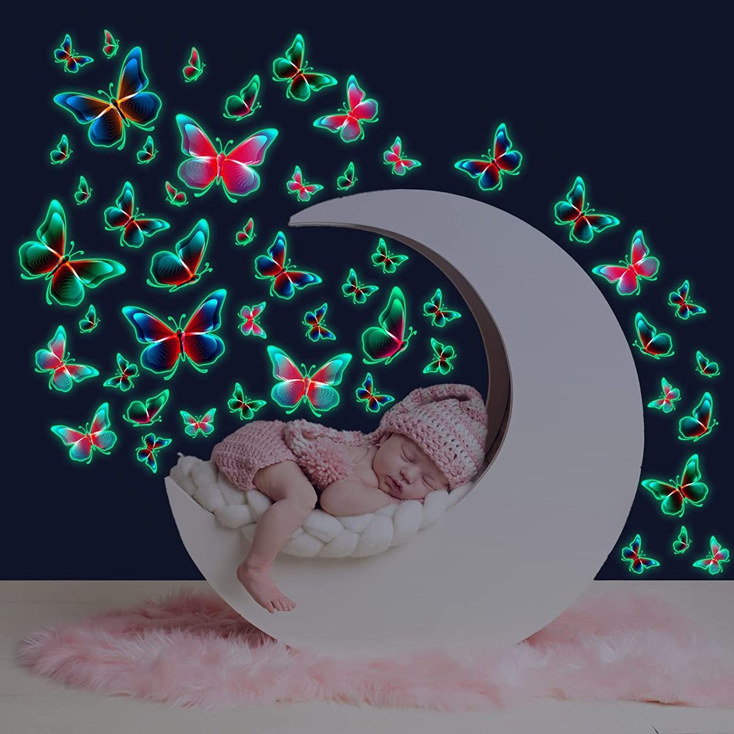 MyWay 50 Pcs Glow in The Dark Vivid Realistic Beautiful Butterflies Luminous Decor Stickers Wall Sticker for Kids Bedroom Gift