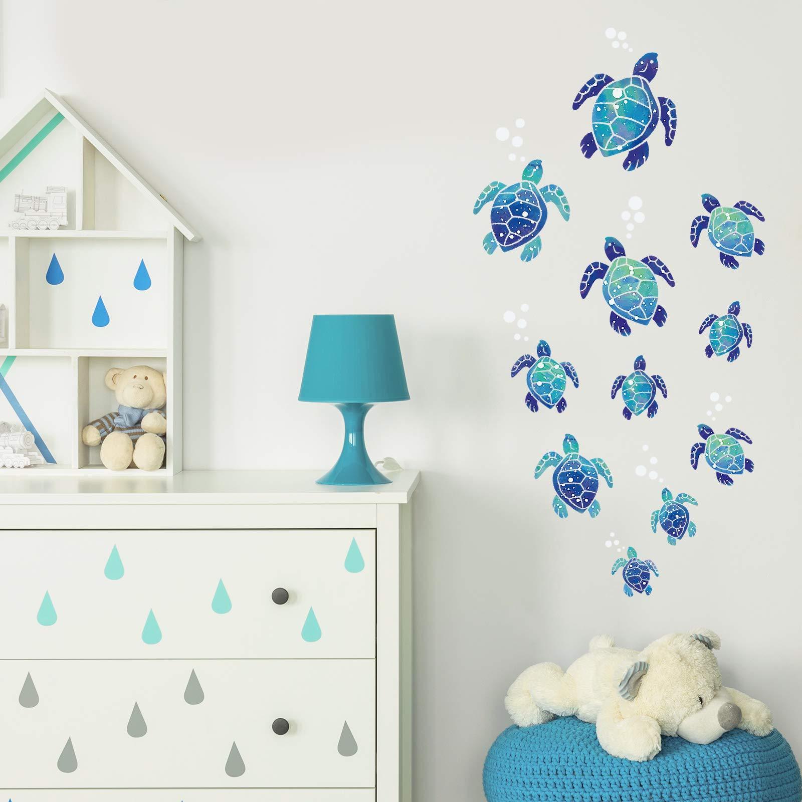 Sea Turtle Wall Decals Ocean Turtle Vinyl Stickers Underwater Bathroom Decals Waterproof Stickers For Bathroom